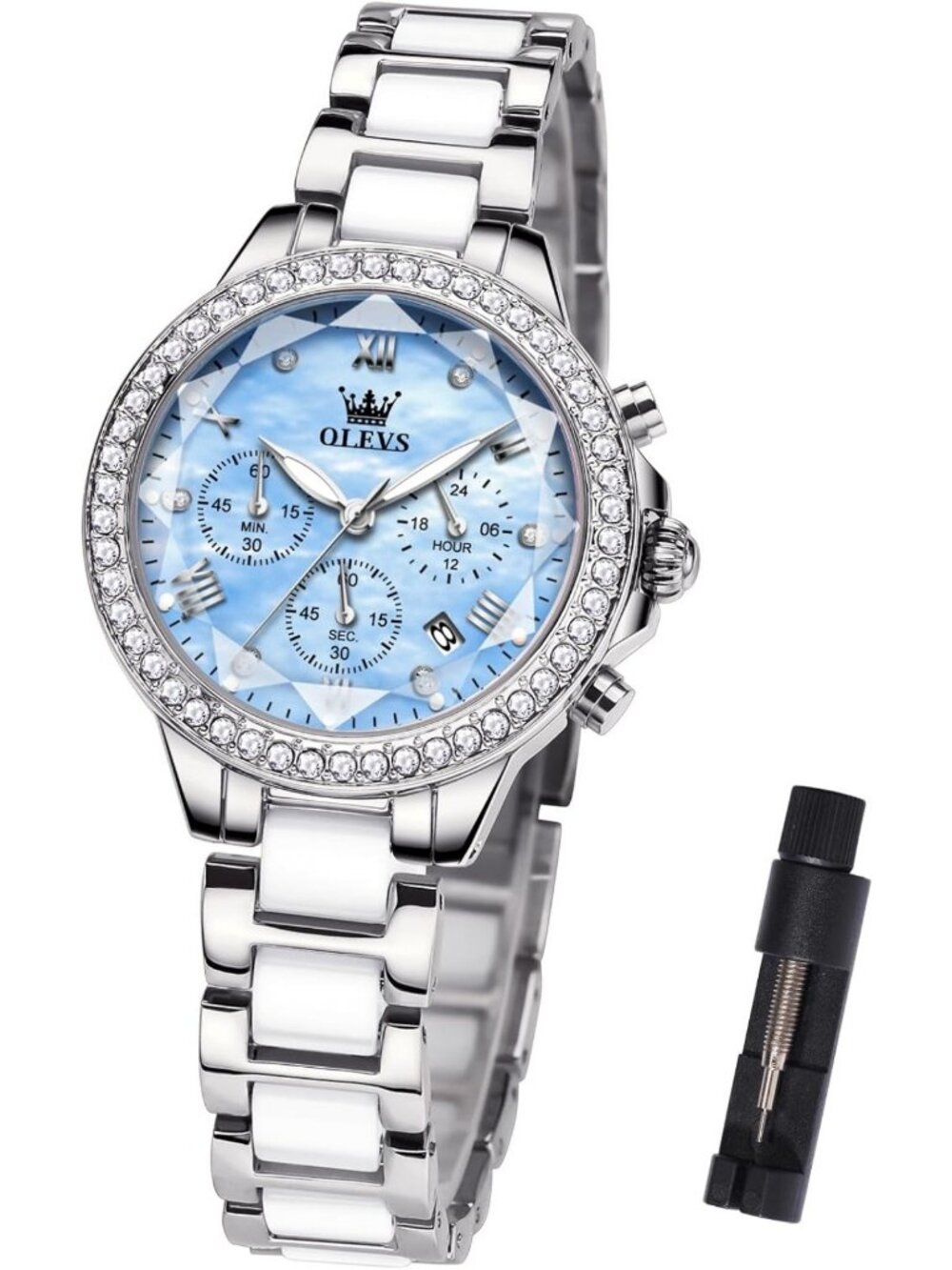 Elegant Women's Ceramic & Stainless Steel Watch with Mother of Pearl Dial